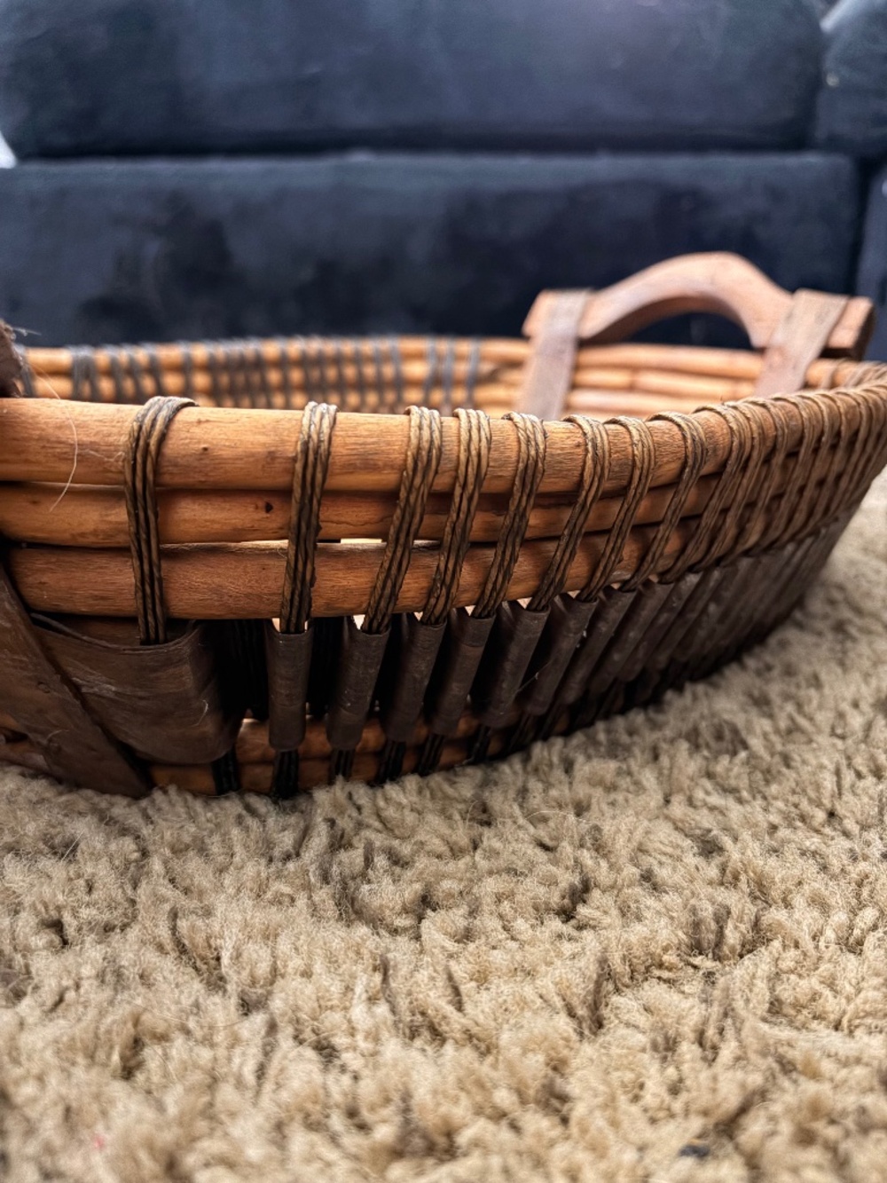 Vintage Hand-Woven Rattan Tray - Rustic Low Wicker Basket Centerpiece